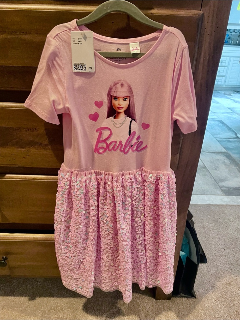 NWT H&M Pink Barbie Sequin-Tiered Girls' Dress